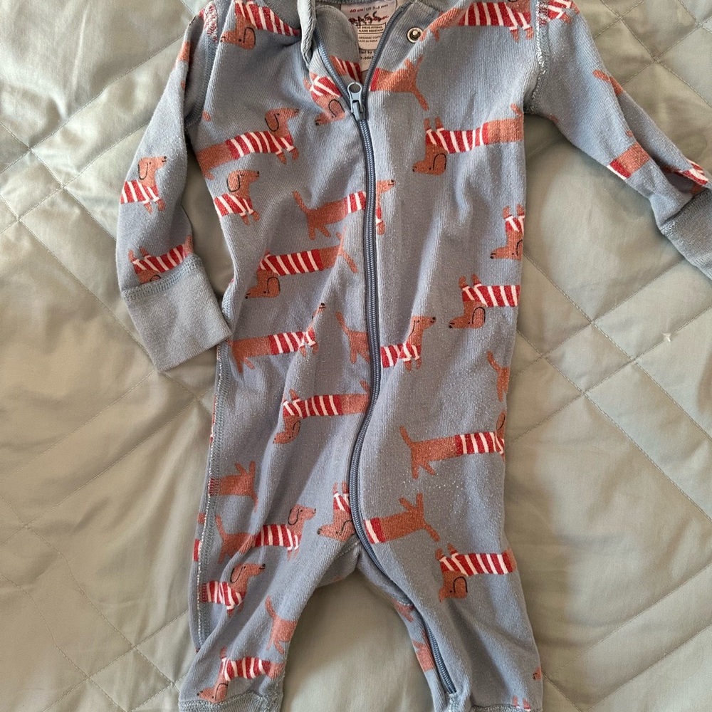 Hanna Andersson Gray and Red Dog Print Kids Footie